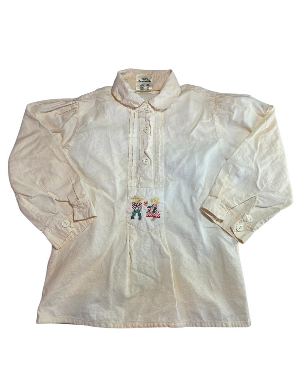Vintage St Peter Trachten Kids Cream Embroidered Oktoberfest Long Sleeve Shirt